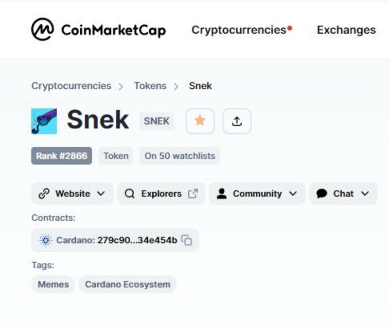 Snek Is Live On CoinMarketCap