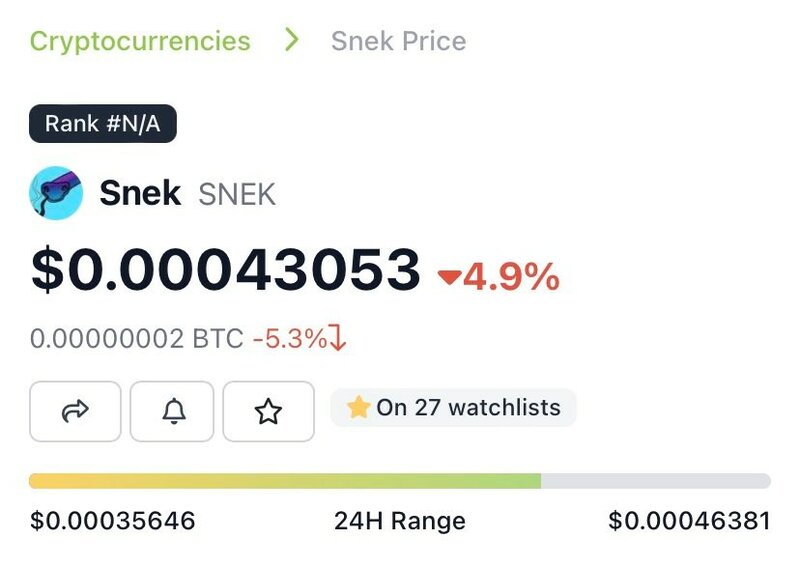 Snek Is Live On CoinGecko